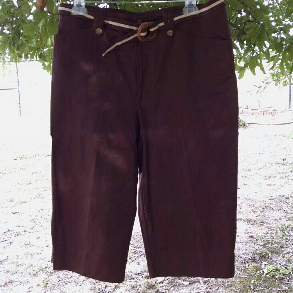White Stag Brown  Belted Capri Pants
